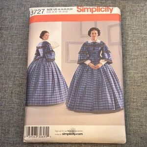 Simplicity 3727 PLUS SIZES 16-24 Civil War Costume Dress Pattern unopened Sewing